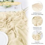 Werownsgso 90 x 300 cm marlės stalo takelis, ilgas romantiškas pusiau permatomas audinys, staltiesė bohemiškam dekoravimui, vestuvėms, dekoracijoms, gimtadienio vakarėliams (smėlio spalvos) - Image 3